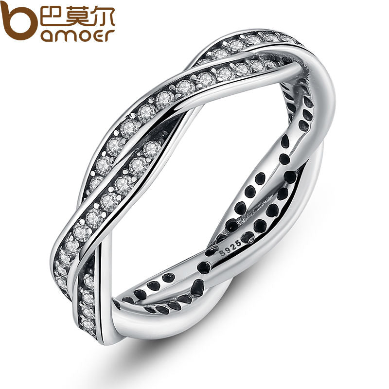 BAMOER 8 STYLE BRAIDED PAVE ,LEAVES My Princess Queen Crown SILVER RING Twist Of Fate Stackable Ring ANNIVERSARY SALE 2018