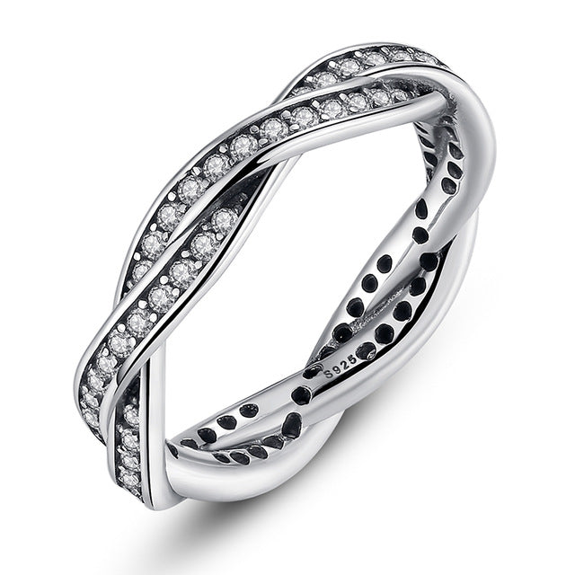 BAMOER 8 STYLE BRAIDED PAVE ,LEAVES My Princess Queen Crown SILVER RING Twist Of Fate Stackable Ring ANNIVERSARY SALE 2018