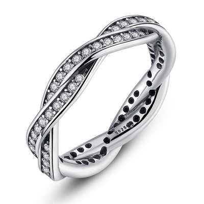 BAMOER 8 STYLE BRAIDED PAVE ,LEAVES My Princess Queen Crown SILVER RING Twist Of Fate Stackable Ring ANNIVERSARY SALE 2018