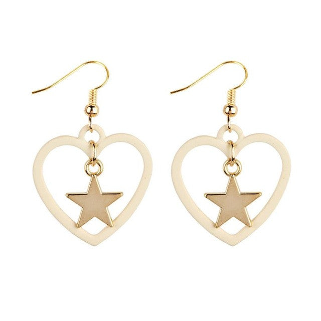 SUSENSTONE Star love earrings earrings Alloy Rhinestone Women Dangle Earring Star Earrings Eardrop Hoops
