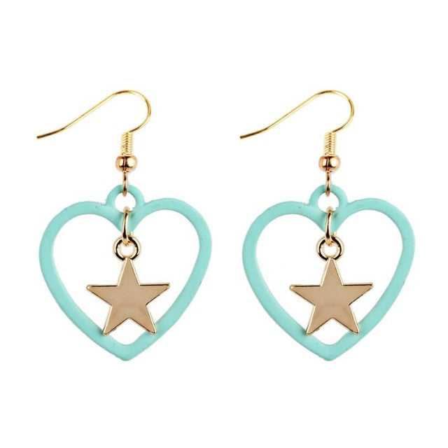 SUSENSTONE Star love earrings earrings Alloy Rhinestone Women Dangle Earring Star Earrings Eardrop Hoops