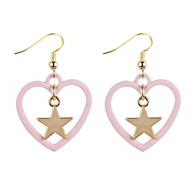 SUSENSTONE Star love earrings earrings Alloy Rhinestone Women Dangle Earring Star Earrings Eardrop Hoops