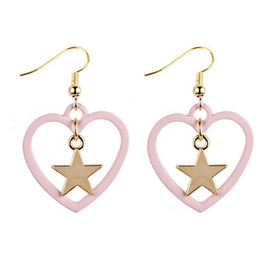 SUSENSTONE Star love earrings earrings Alloy Rhinestone Women Dangle Earring Star Earrings Eardrop Hoops