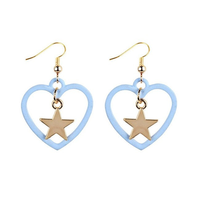SUSENSTONE Star love earrings earrings Alloy Rhinestone Women Dangle Earring Star Earrings Eardrop Hoops
