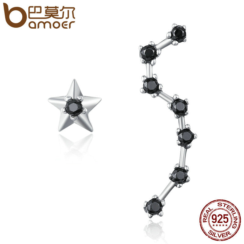 BAMOER Authentic 925 Sterling Silver Star & Dipper Constellation Drop Earrings for Women Fashion Jewelry Gift Bijoux SCE166