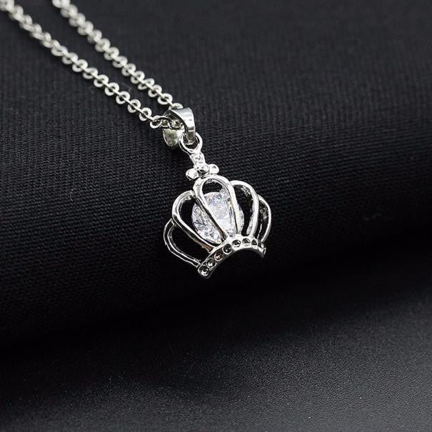 Women Diamond Crown Pendant Necklace Chain Necklace Jewelry