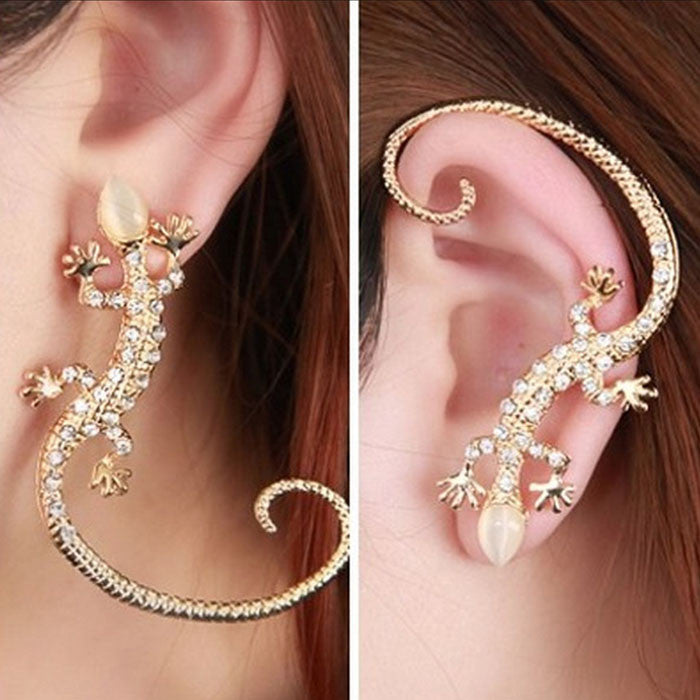 Crystal Rhinestone Ear Cuff Earrings Luxury Gecko Stud Earrings Gold