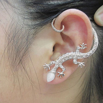 Crystal Rhinestone Ear Cuff Earrings Luxury Gecko Stud Earrings Gold
