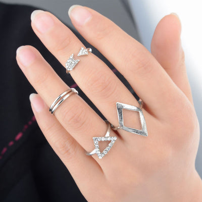 Women Arrow Diamond Ring Triangle Joint  Knuckle Ring Set of 5 Rings Gold