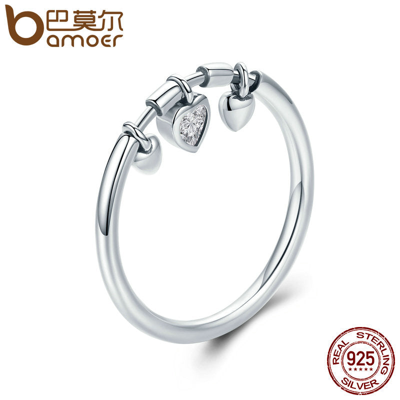 BAMOER New Arrival 925 Sterling Silver Glittering Heart Clear CZ Anel Female Ring Women Wedding Engagement Jewelry SCR215