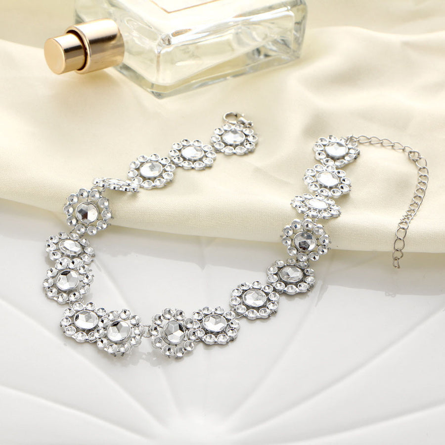 Lady Diamante Choker Necklace Rhinestone Silver Crystal Party Bridal Necklace