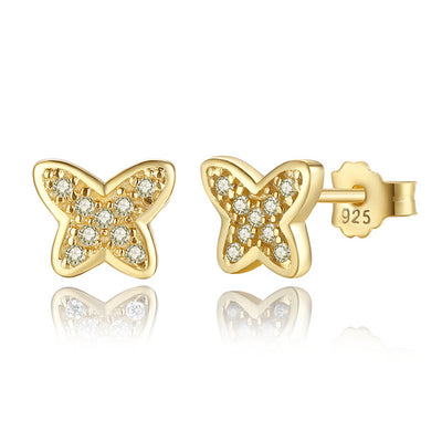 BAMOER 925 Sterling Silver Petite Butterfly Stud Earrings, Clear CZ Female Earrings for Women Wedding Fine Jewelry PAS439
