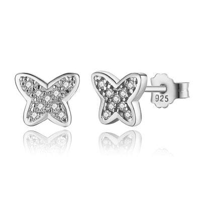 BAMOER 925 Sterling Silver Petite Butterfly Stud Earrings, Clear CZ Female Earrings for Women Wedding Fine Jewelry PAS439