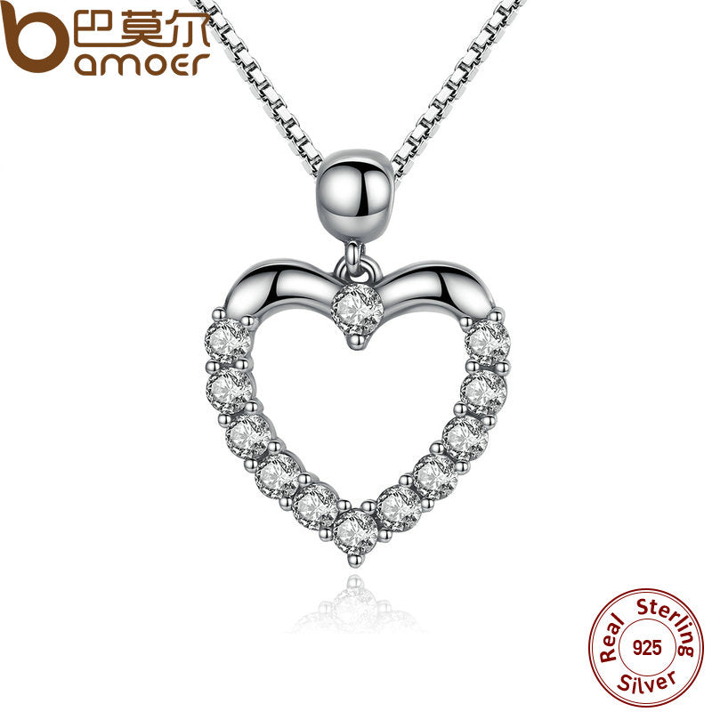 BAMOER New Authentic 925 Sterling Silver Female Heart Pendant Necklace High Quality Fashion Necklace Accessories SCN025