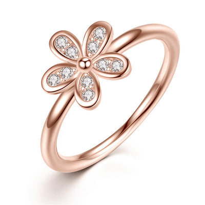 BAMOER Two Colors Fashion Elegant Original 925 Sterling Silver Dazzling Daisy Flower Ring Clear CZ Wedding Jewelry PA7123