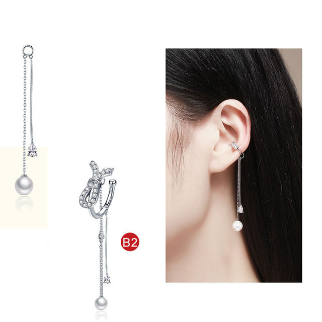BAMOER Popular 925 Sterling Silver Geometric Circle & T bar Long Drop Earrings for Women Fashion Sterling Silver Jewelry SCE086