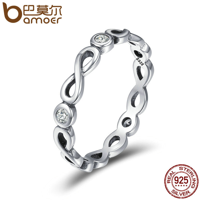 BAMOER Authentic 100% 925 Sterling Silver Infinity Blessings Endless Love Finger Rings for Women Sterling Silver Jewelry SCR181