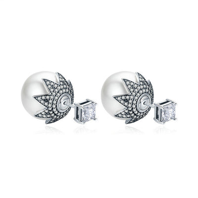 BAMOER Genuine 925 Sterling Silver Elegant Double Side Ball Exquisite Stud Earrings for Women Sterling Silver Jewelry SCE234