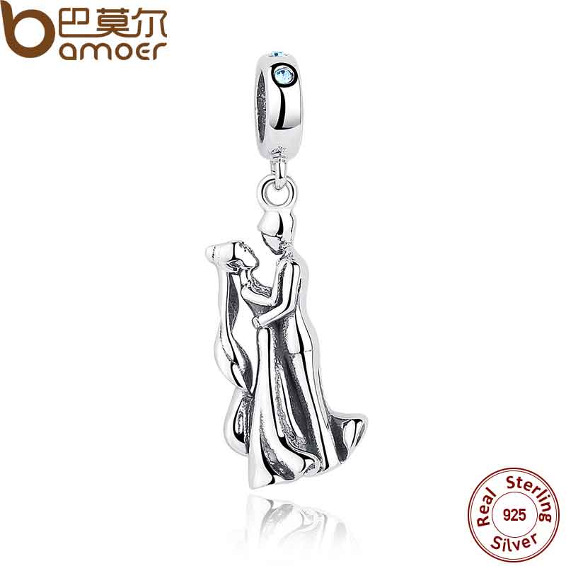 BAMOER Fashion 925 Sterling Silver Crystals Pendant Charms fit  Bracelets Necklace Lover Engagement Gift SCC026