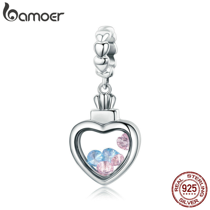 BAMOER 100% 925 Sterling Silver Romantic Heart Pendant AAA Zircon Charm fit Women Bracelet & Necklace Fine Jewelry S925 SCC588