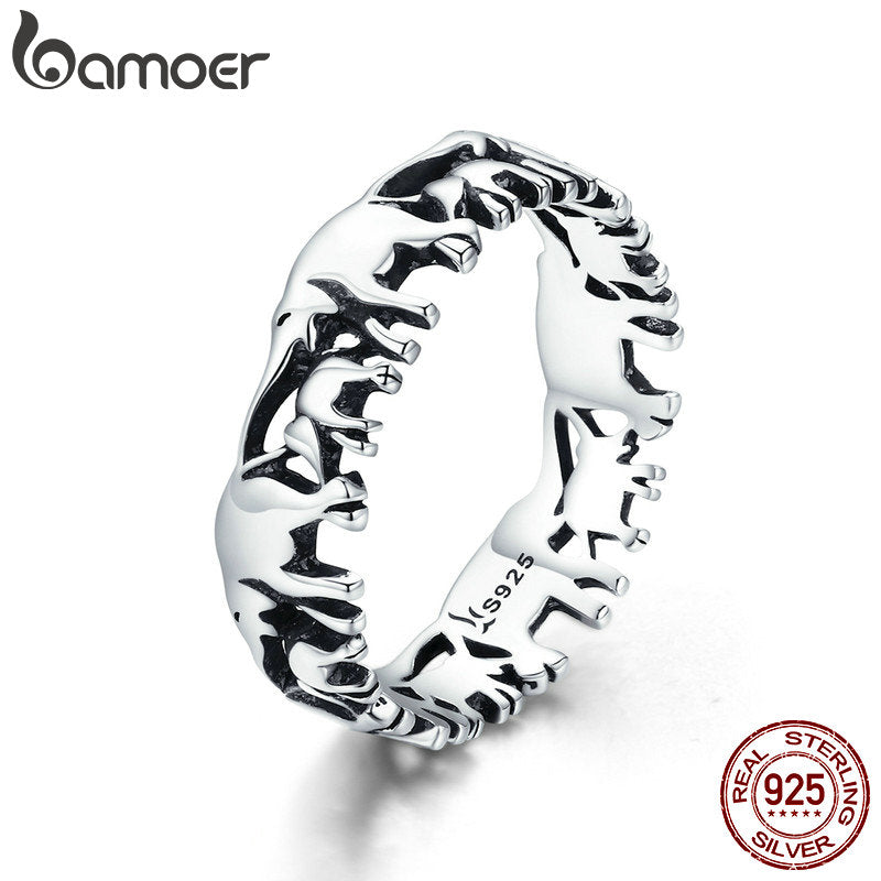 BAMOER Trendy 100% 925 Sterling Silver Stackable Animal Collection Elephant Family Finger Rings for Women Silver Jewelry SCR344