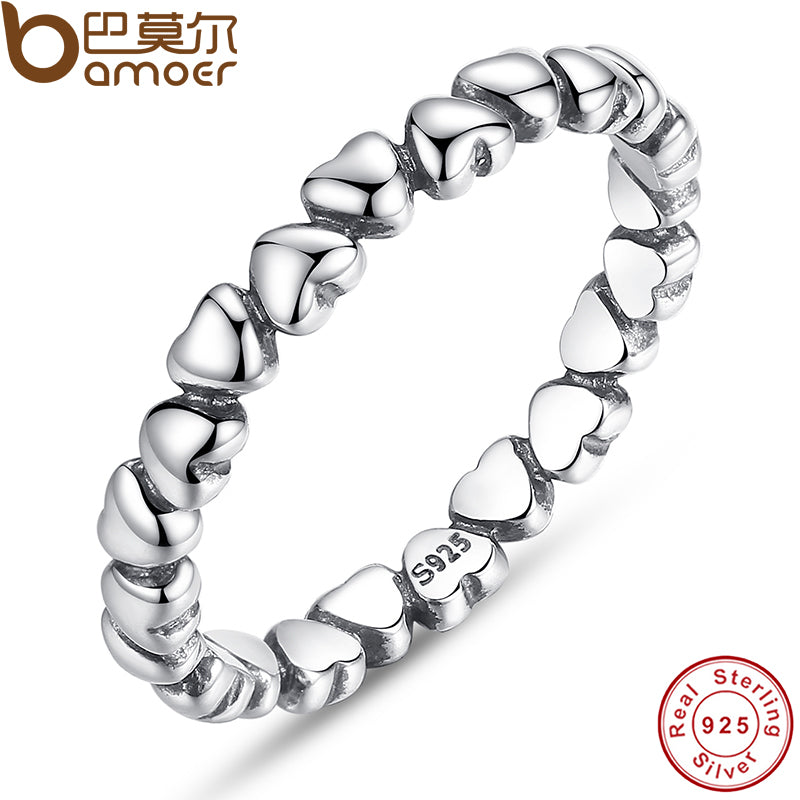 BAMOER 925 100% Solid Sterling Silver Forever Love Heart Finger Ring Original Jewelry NewYear & Valentine's Day Gift PA7108