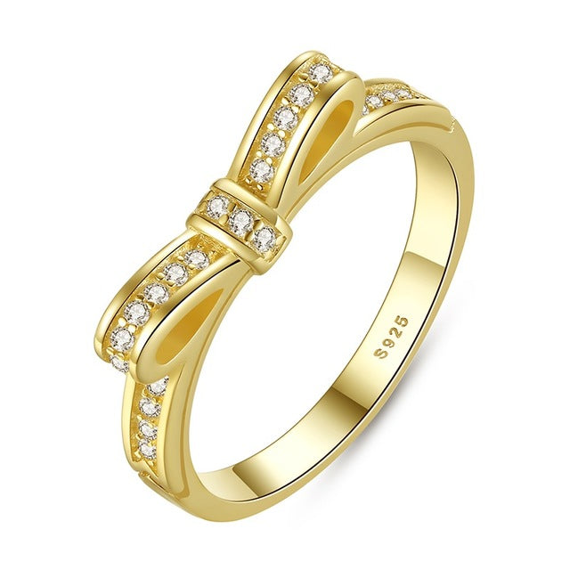 BAMOER 925 Sterling Silver Sparkling Bow Knot Stackable Ring Micro Pave CZ for Women Valentine's Day Gift Jewelry PA7104