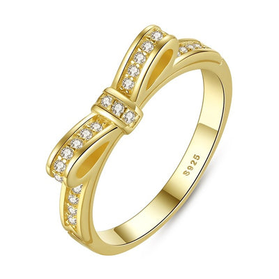 BAMOER 925 Sterling Silver Sparkling Bow Knot Stackable Ring Micro Pave CZ for Women Valentine's Day Gift Jewelry PA7104